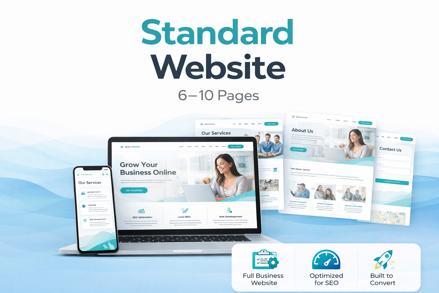Standard business website design showing a multi-page WordPress website built for small businesses in Portland